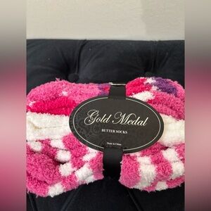 Gold Medal Pink and White Butter Socks